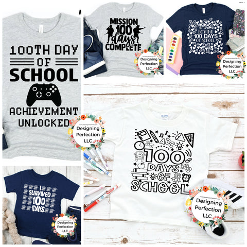 100 days of school Youth Tee- (11) All designs in drop down